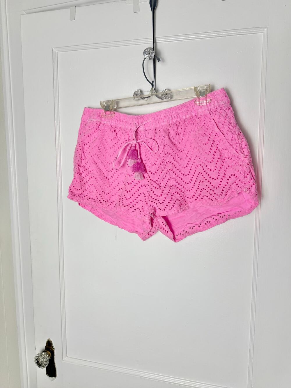 Vineyard Vines Eyelet Shorts L Hot Pink Tassel Drawstring Coastal Preppy